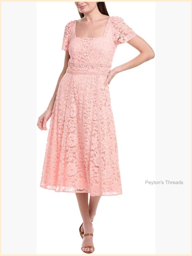 Square Neck Puff Sleeve Midi Dress With Floral Pattern